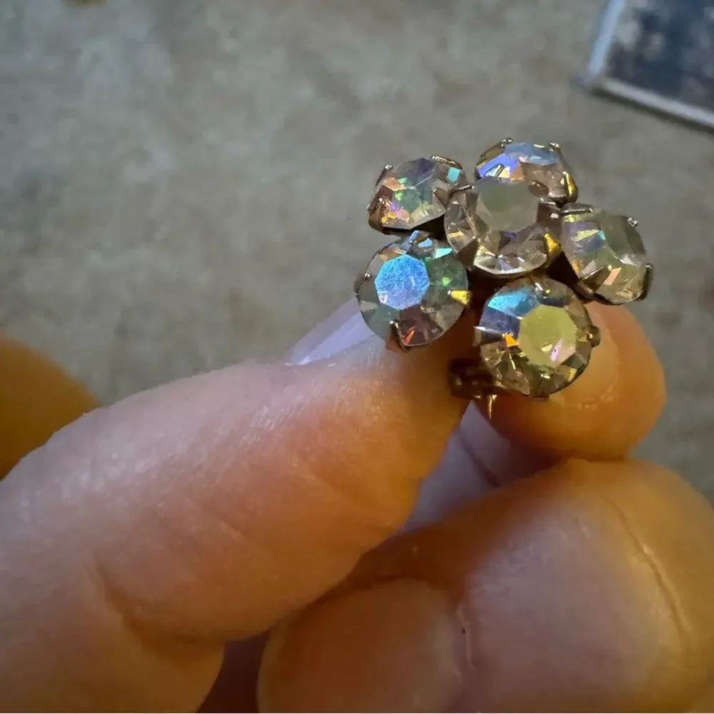 Vintage Aurora Borealis Flower Mini Pin Brooch Colorful Estate Jewelry Womens
